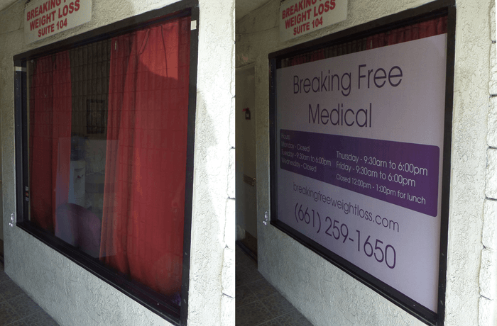breaking free medical window sign